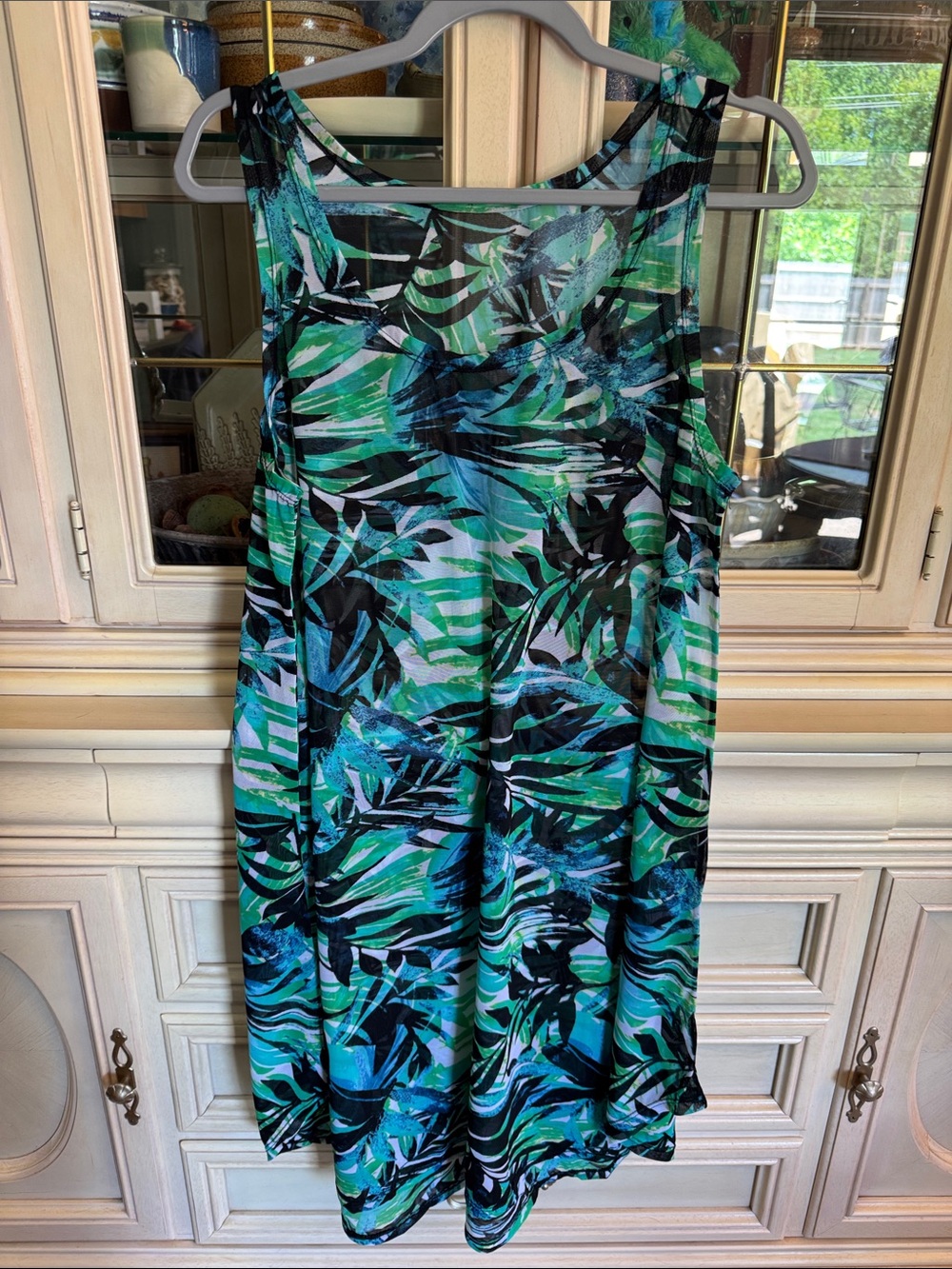 Tropical Leaf Print Mesh swim Cover - Teal, Green, & Black